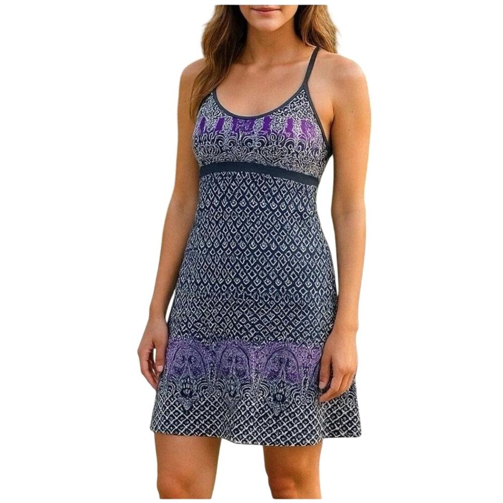 Athleta Women's Purple Gray Paisley Print Shorebreak Racerback Swim Dress Size M
